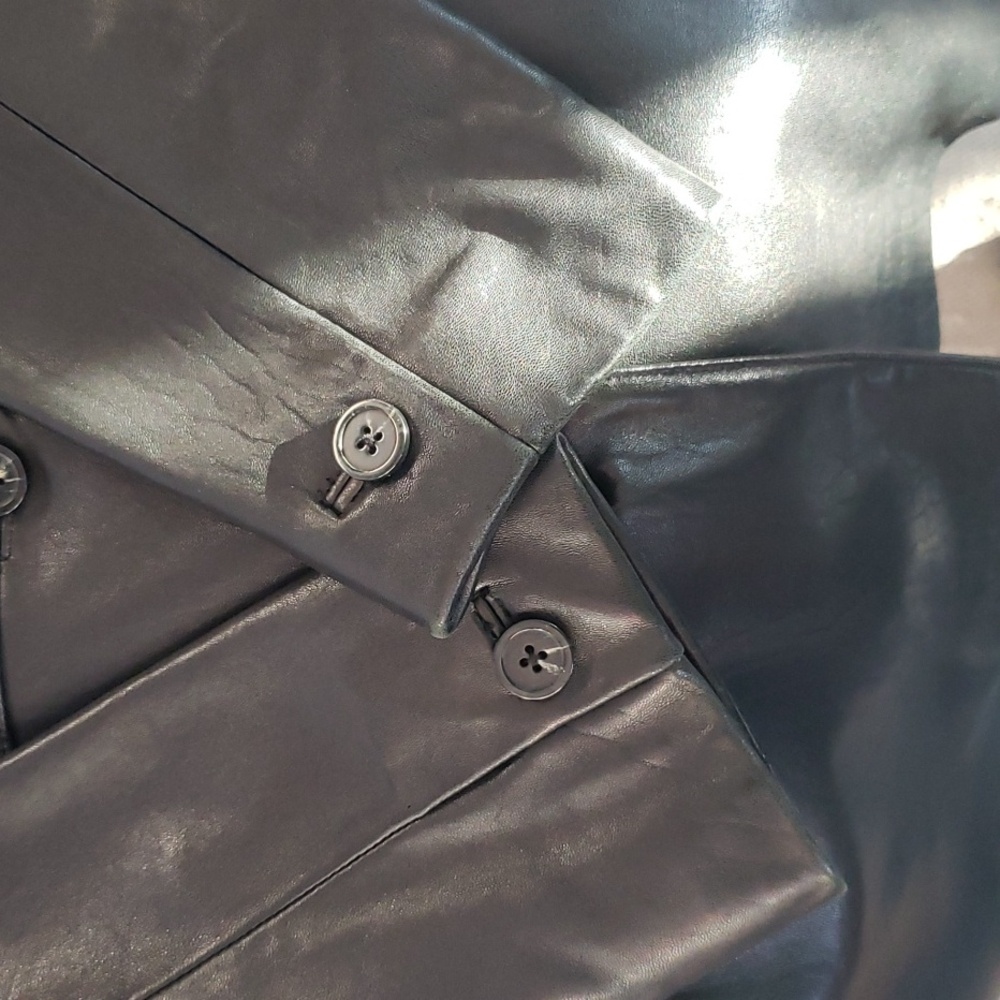 Alfani Outerwear Womens M Black Buttery Soft Pieced Leather Button-Front Coat - Picture 5 of 8